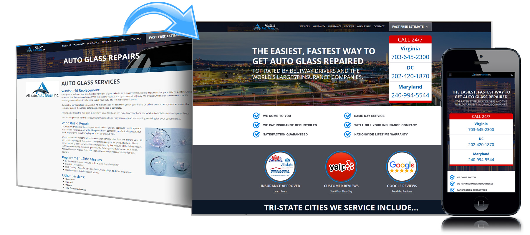 Before and After Website for Allstate Auto Glass of Fairfax Virginia