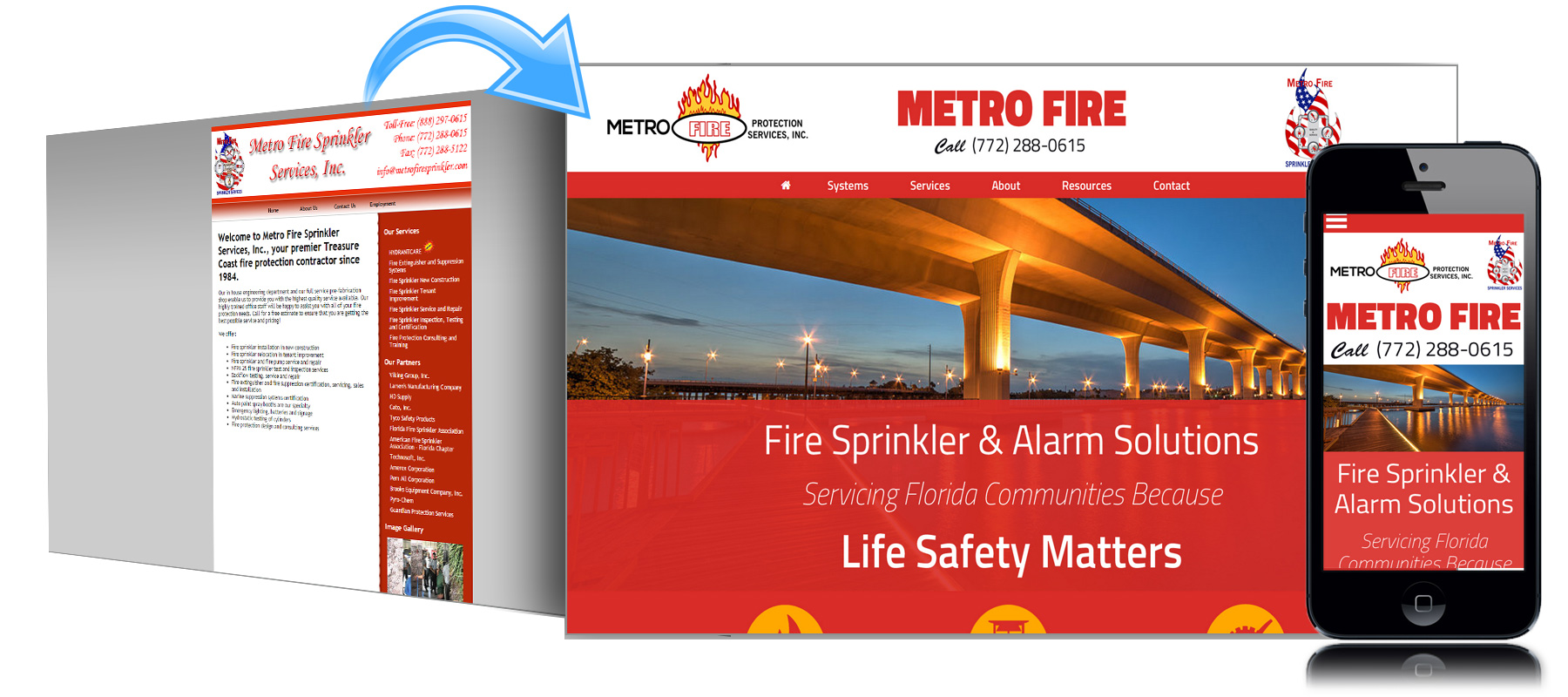 Before and After Website for Metro Fire of Stuart Florida
