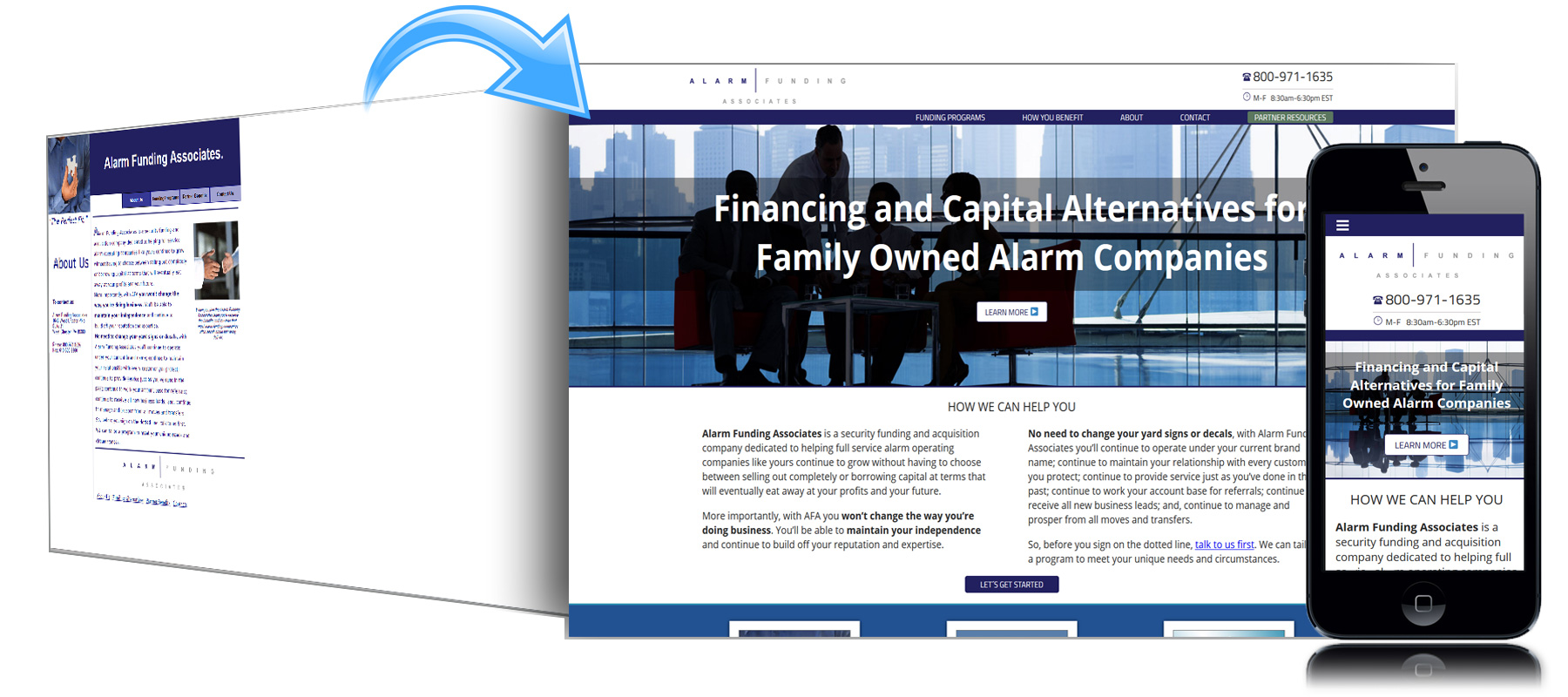 Before and After Website for Alarm Funding Associates in West Chester, PA