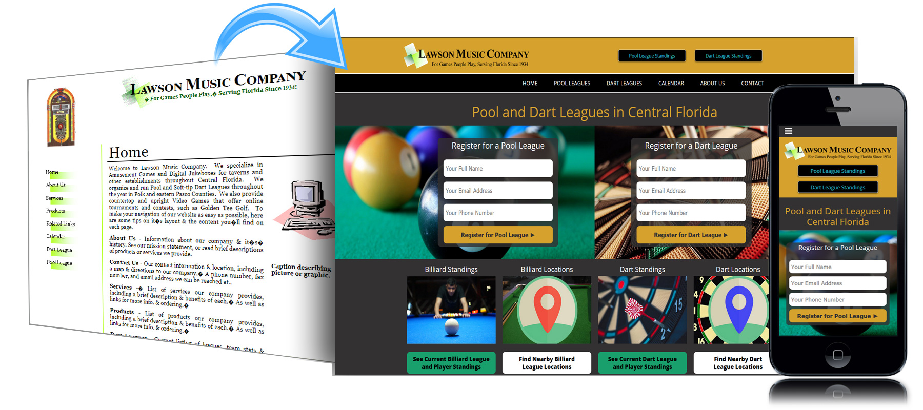 Before and After Website for Lawson Music Company in Florida