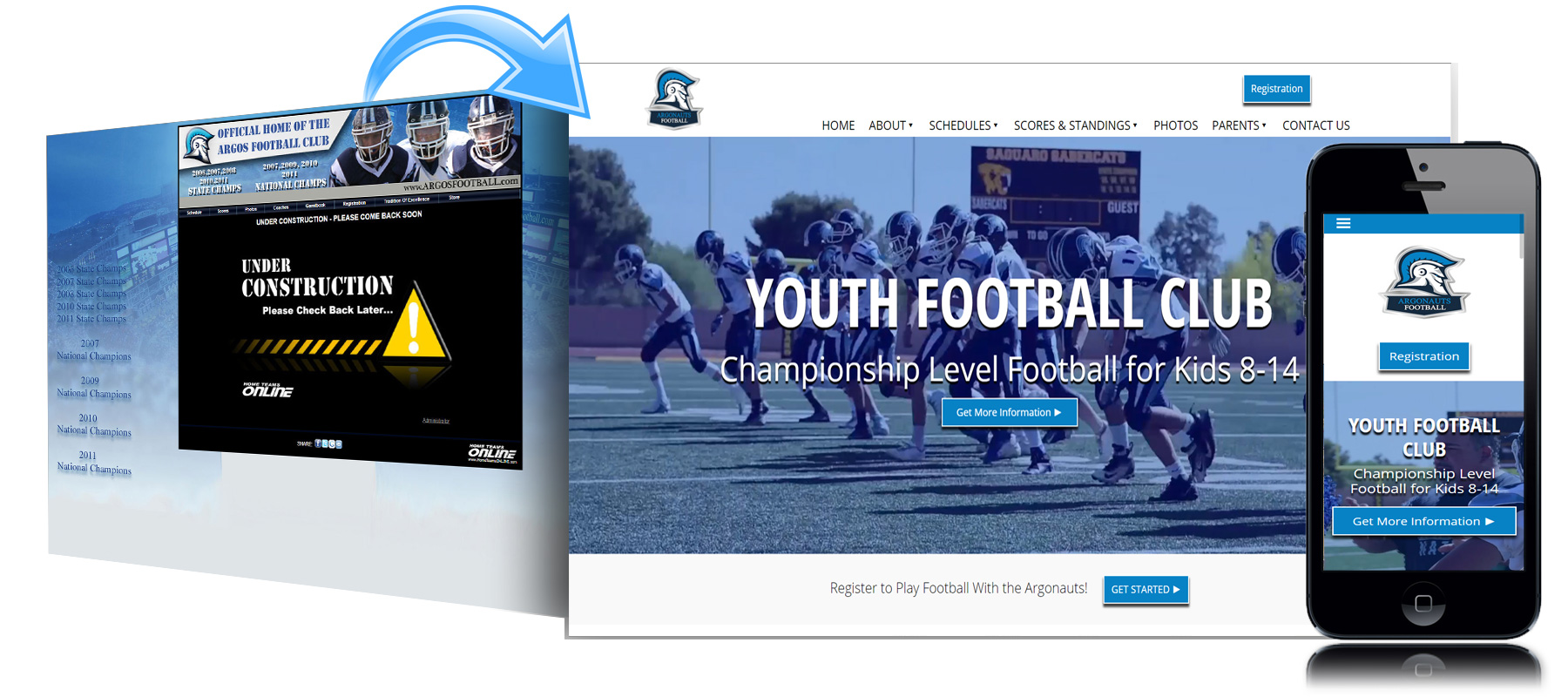 Before and After Website for Scottsdale Argonauts Youth Football League
